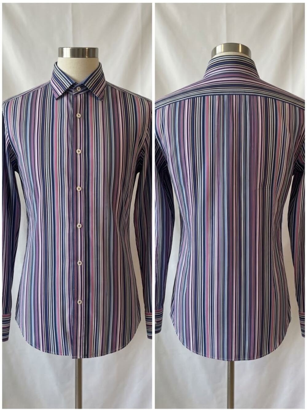 Bugatchi Uomo Mens Shaped Fit Shirt Multicolor Stripe Long Sleeve Button Down LG